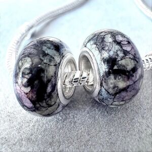 2 Pcs Black Smokey Marble Watercolor Spacer‎ Bead fits PANDORA